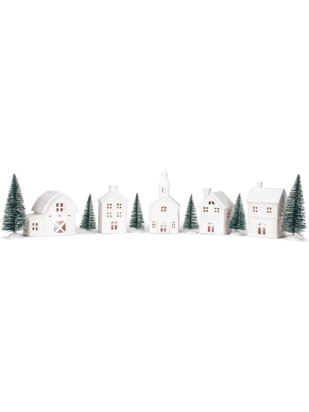 Charming Porcelain Figurines Set of 11 - Village with Trees, 7-Inch Decor